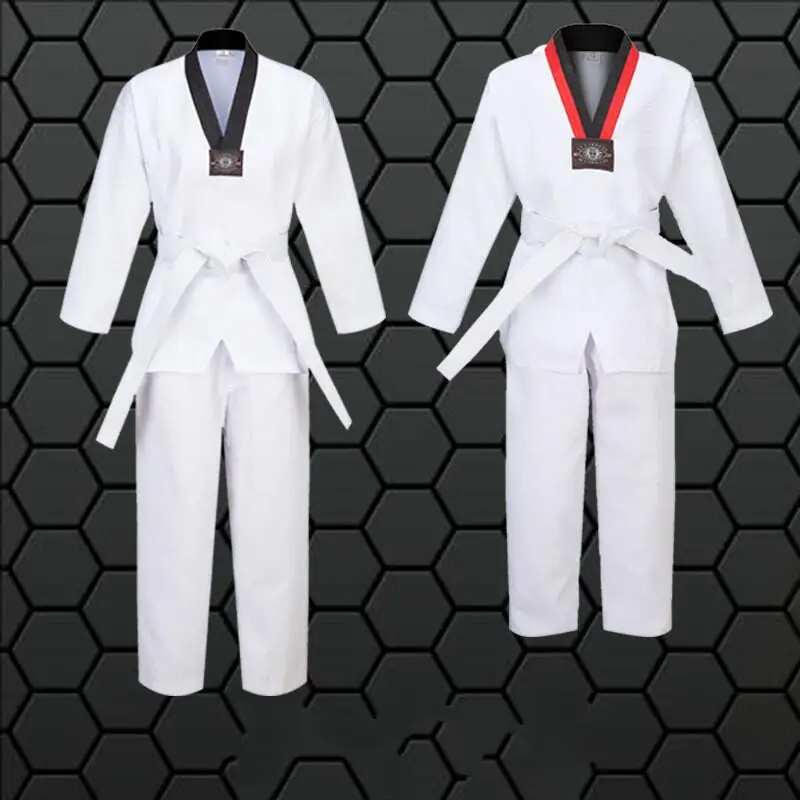 

Child Adult Long/Short Sleeves Martial Arts Karate Cotton Uniform Suit Taekwondo Boxing Training Clothes Red Black or Black Neck