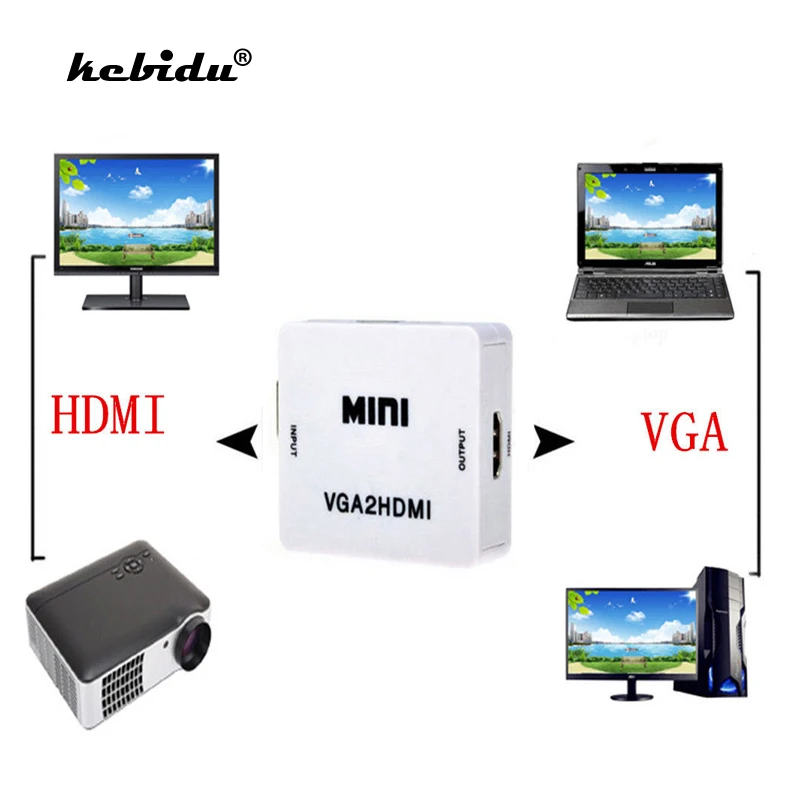 

kebidu High Quality Mini 1080p VGA to HDMI Converter Adapter With Audio VGA2HDMI Adapter Connector For PC Laptop