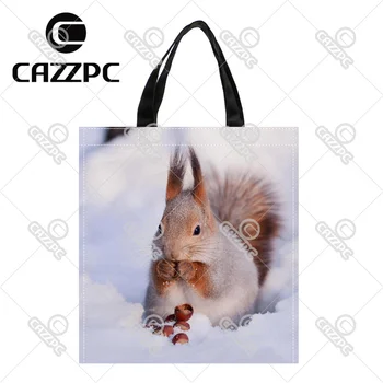 

Cute Lovely Fat Squirrel animal On The Snow Print Custom individual waterproof Nylon Fabric shopping bag gift bag Pack of 2