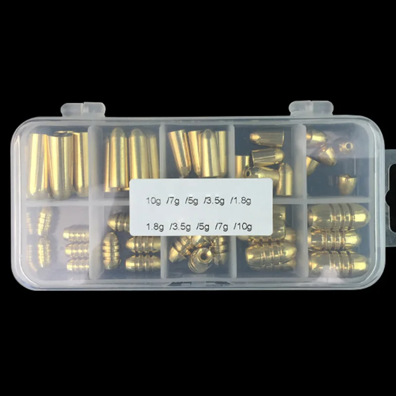 

50 Pcs 1.8/3.5/5/7/10g Fishing Weight Assorted Bullet Shape Copper Lead Sinker Kit Tackle Sinkers with Box 19ing