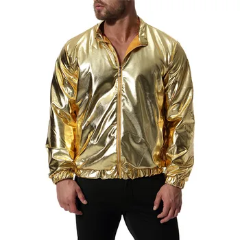 

Fashion Men Gold Silver Slim Jacket Men Casual Nightclub Bright Jacket Coats For Male Nice New Autumn Winter