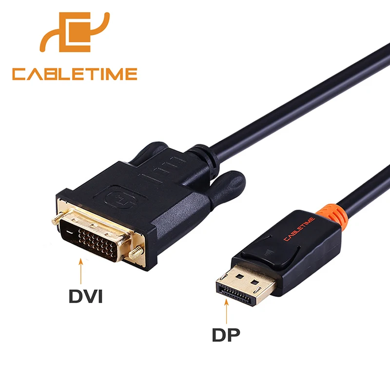 Cabletime DisplayPort DP to DVI Cable Male to Male Display Port to DVI Connection Adapter 1080P