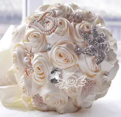 2016 новый горячий Великолепный кристалл на складе Потрясающие Свадебные цветы Белый Невесты Свадебные Букеты искусственные Розы Свадебный