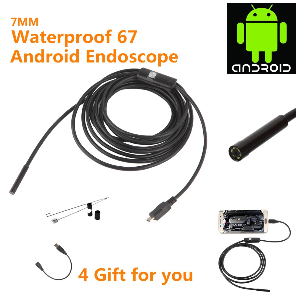 Waterproof 480P HD 7mm lens Inspection Pipe 1m Endoscope Mini USB Camera Snake Tube with 6 LEDs Borescope For Android Phone PC jcwhcam 7mm hd android usb endoscope 2m 1m cable 6 leds inspection otg borescope endoscope waterproof mini camera for android pc