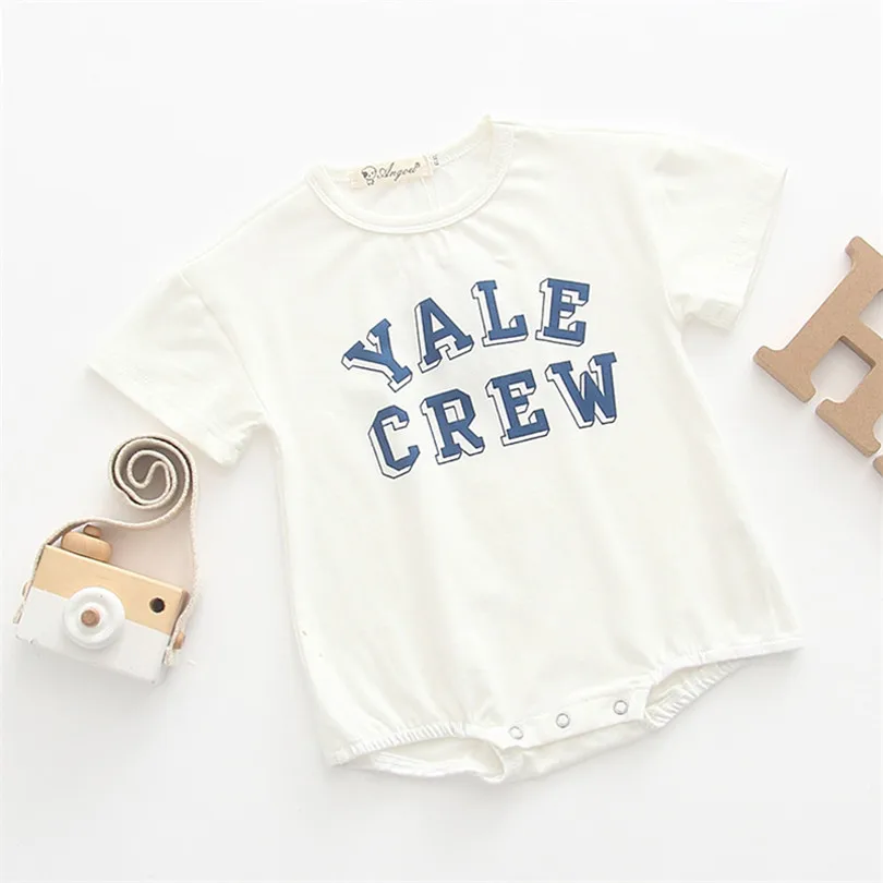 Летний Стиль, боди для малышей, большая буква, принт, короткий рукав, комбинезон, летние комбинезоны для новорожденных, детская одежда - Цвет: white