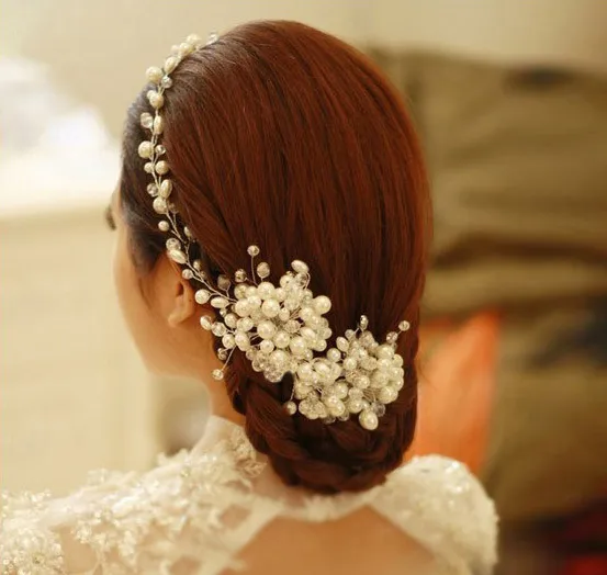 

pearl crystal handmade headpieces tiara noiva bridal headdress wedding hair accessories