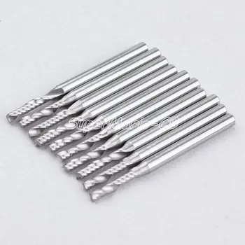 

10x 1/8'' Carbide One Single Flute Spiral Bit CED 2mm CEL 12mm (1LX3-212)