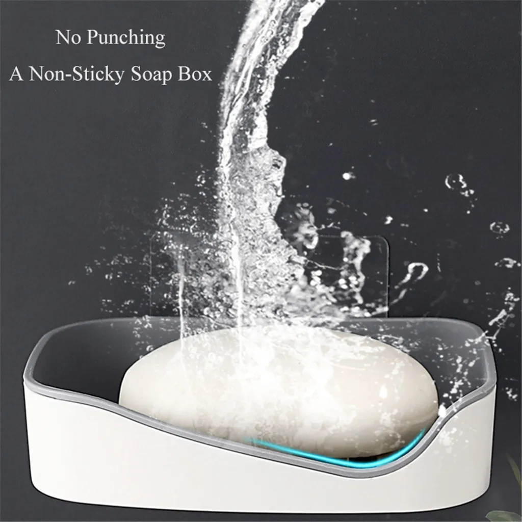 

High Quality Practical Wall-Mounted Soap Box Holder Bathroom Storage Box Drain Soap Dish Sucker Drop Shipping