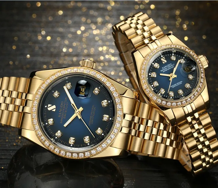 TOP  SANGDO Blue dial Automatic Self-Wind movement High quality Luxury Couples watch Plating 18KY Mechan