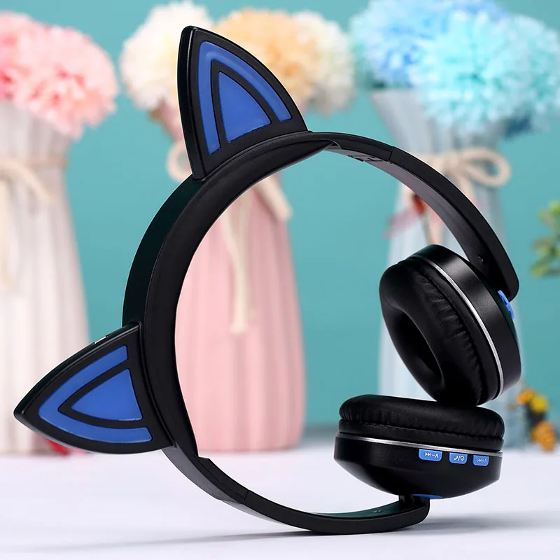 Наушники с кошачьими ушками беспроводная Bluetooth 5 0 гарнитура со светодиодной