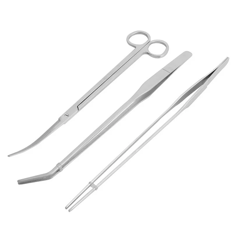 5Pcs/Set Aquarium Cleaning Tools Kit Tweezers Curve Scissor Fish Tank Water Plants Grass Stainless Steel Maintenance Tool - Color: 3Pcs A