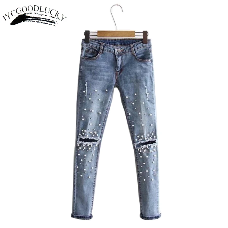 Rasgados Mujeres Nueva Moda Delgado Pantalones Jeans Otono Cintura