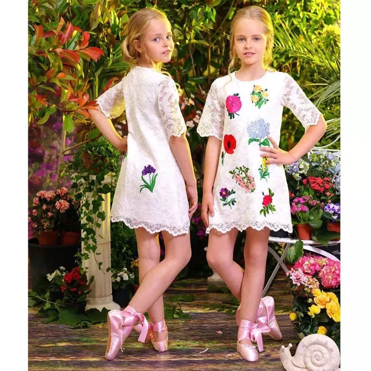Kids Summer Graffiti Print Cartoon Party Dresses For Girls Flower Fashion Short sleeved Princess Costume Children