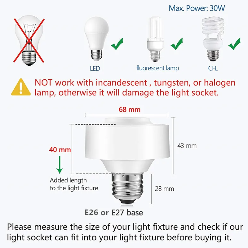 LED Concepts Remote Control Wireless Light Bulb Socket Cap Switch