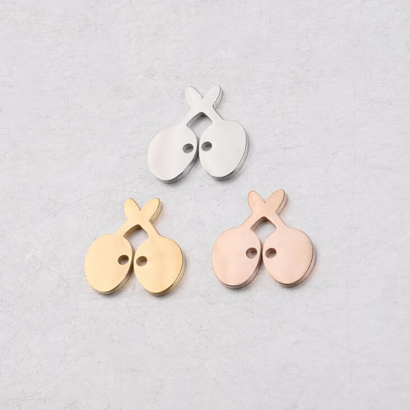 

20pcs/Lot Mirror Polish Small Cherry Two Holes Connectors Stainless Steel Charms for Jewelry DIY Making Bracelet Accessories