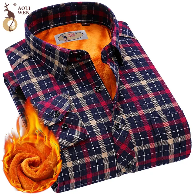 2017 Fashion Men's Winter Warm Plush Slim Shirts 24 Colors Striped