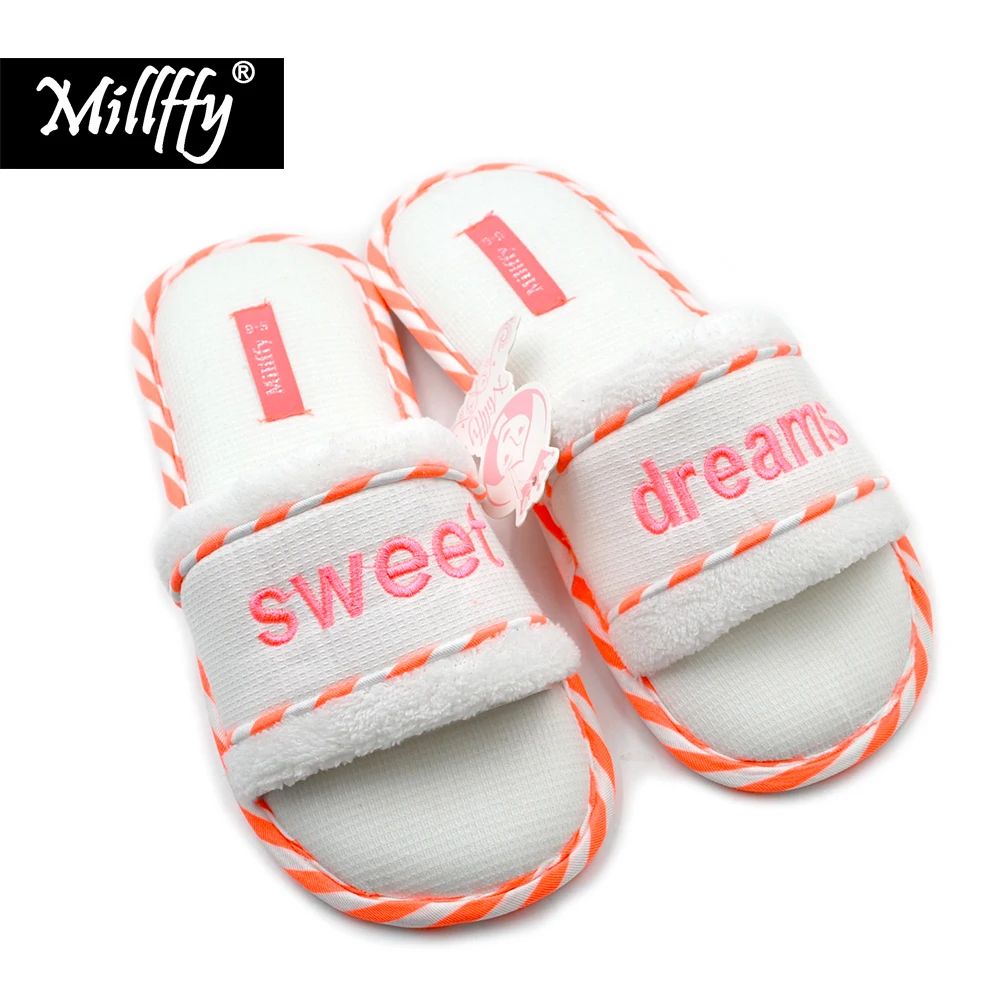 

Millffy new spring summer sweet Ladies shoes bling home floor slippers indoor slip off white Slippers