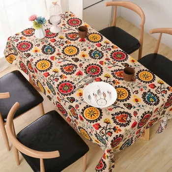 

1Pc Cotton Linen Lace Flower Print Decorative Table Cloth Tablecloth Dining Table Cover For Kitchen Home Decor