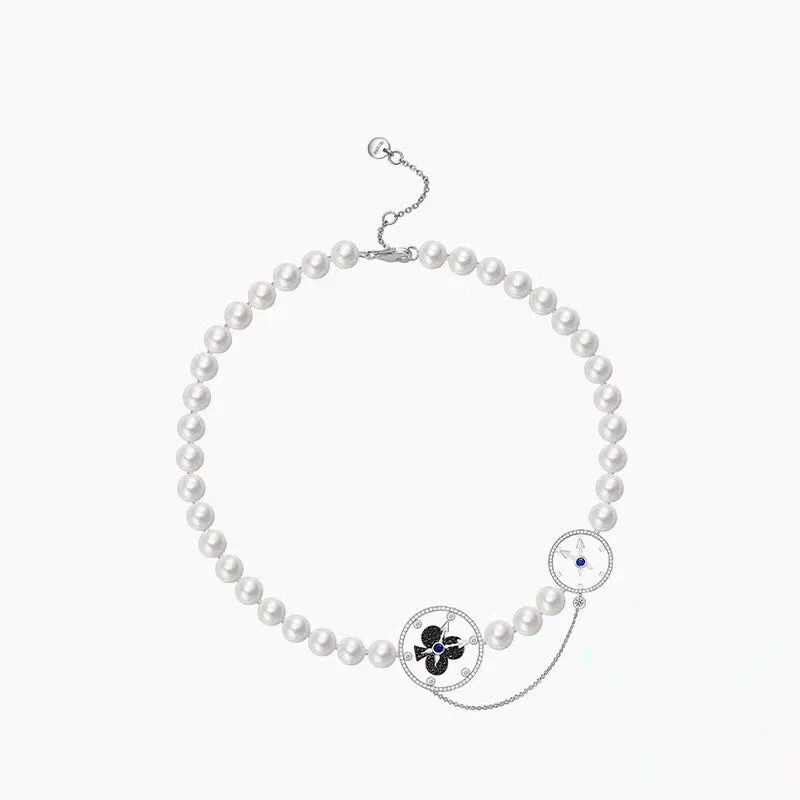

ZOZIRI Brand Fairy tale pocket watch 925 Sterling Silver Pearl Chain Necklace Choker Monaco Women Steampunk Collar Jewelry
