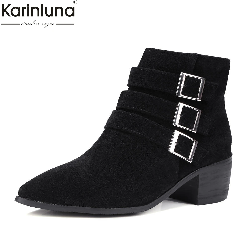 KarinLuna/ г. Большие размеры 32-48, прямые поставки, ботильоны на молнии женская обувь зимние женские ковбойские ботинки с острым носком женская обувь