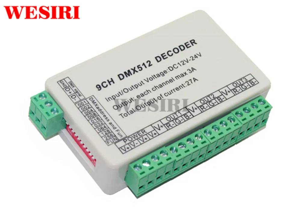 9 каналов DMX512 декодер диммер драйвер 9CH RGB DMX контроллер DC5V 24V для Светодиодная