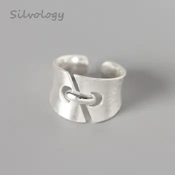 

Silvology Sterling 925 Silver Buckle Wide Matte Ring Original Geometric Creative Texture Rings For Women 925 Silver Jewelry Gift