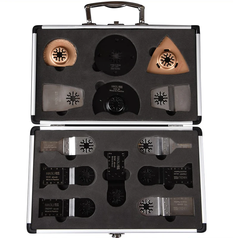 

hot sale 13pcs/set Oscillating Multi Tool Saw Blades Accessory in Aluminum box for Bosch Fein Dremel ect