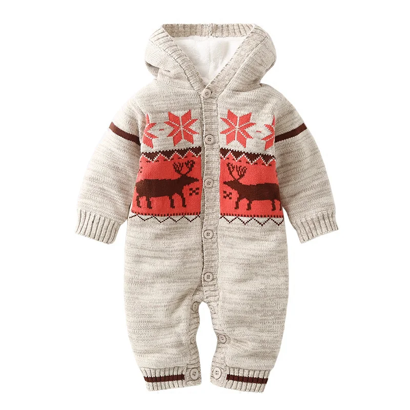 

Winter Baby Warm Knitted Rompers Infant Deer Pattern Hooded Thick Jumpsuit Newborn Knit Climbing Outwear Clothes NBB0021