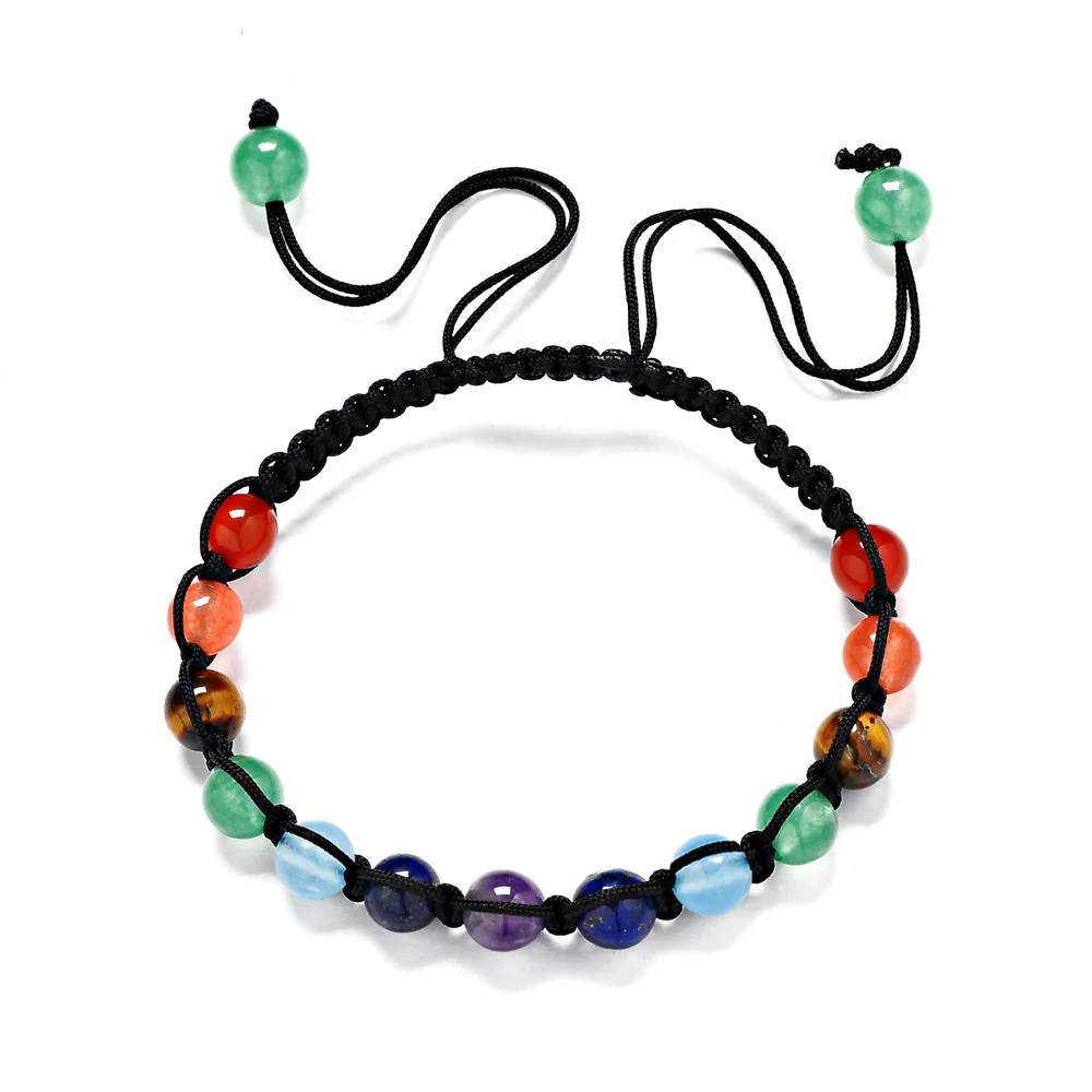 

6MM natural stone amethysts weaving yoga seven chakra energy aura bracelet for women