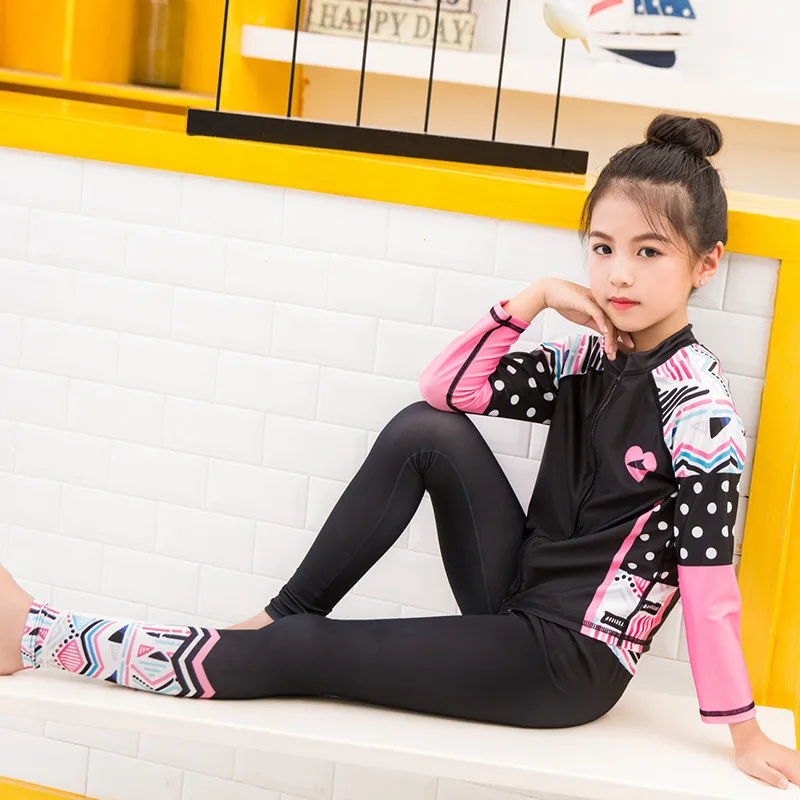 

2017 Korea UPF 50+ Lycra Long Sleeve Swimwear Rash Guard Girl Wetsuit Children Beach Sun UV Protection Rashguard 80-150cm Height