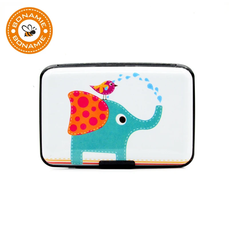 

BONAMIE Aluminium Credit Card Holder Elephant And Bird Pattern Trendy Card Wallet Women Business ID Card Holder Case For Lady