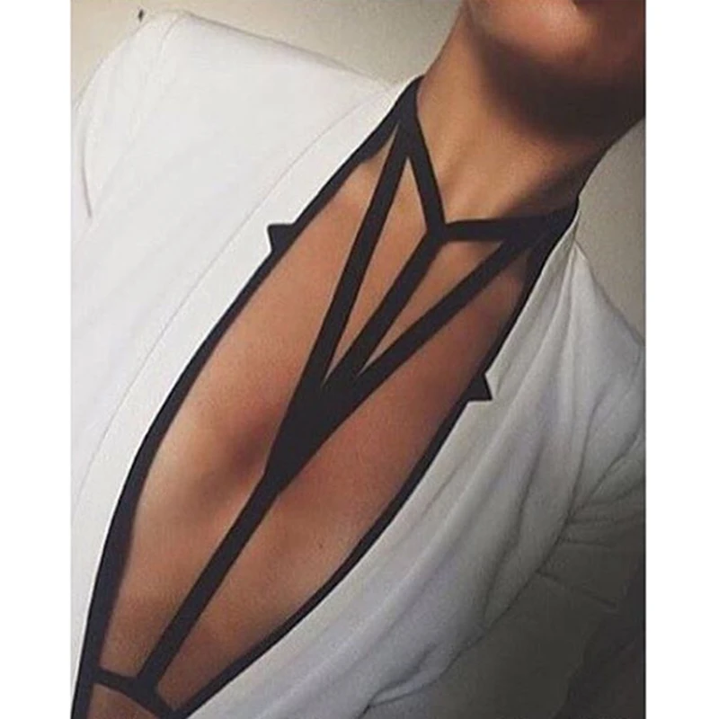 

2019 Septum Ear Plugs Women Velvet Chain Harness Beach Bikini Elastic Necklaces Top Open Cage Bra Bandage Necklace Accessories