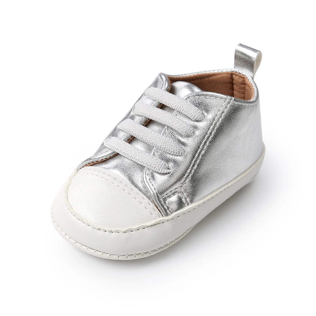 silver baby shoes