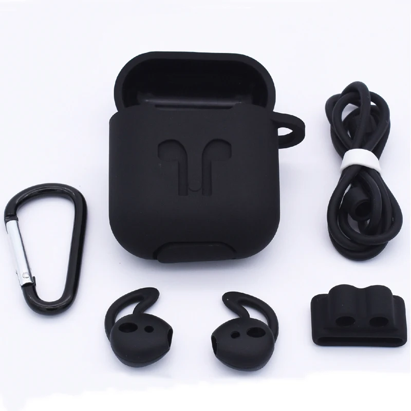 

5 in 1 Protective Set Silicone Case + Aluminum Hook +Silicone Earcap + Anti-Lose Strape +Watch Band For Apple Bluetooth Airpods