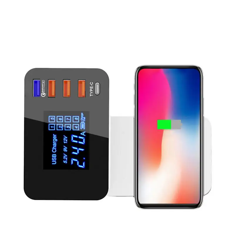 QC3.0 10W Тип C QI Беспроводное быстрое зарядное устройство портативное 4 порта