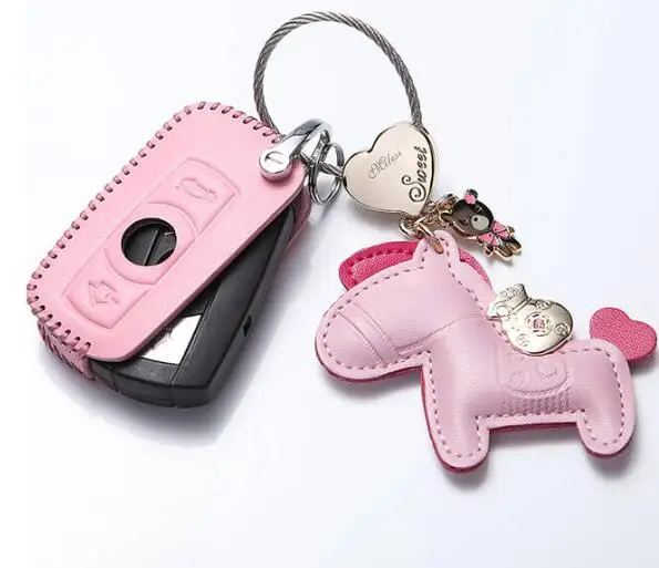 Натуральная кожа ключа автомобиля чехол для BMW X5 X3 X1 Z4 брелок для ключей протектор ключницы сумки с брелоки с бесплатной доставкой - Название цвета: Pink