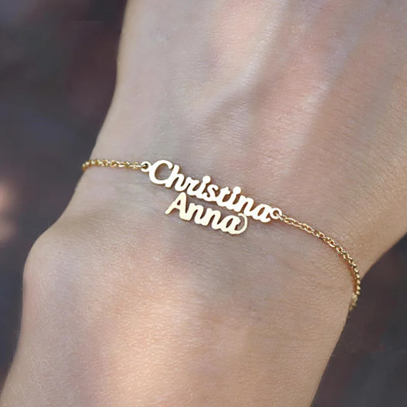 Custom Double Name Bracelet Rose Gold Color Personalized Any Font Letters Couple Bracelets For Children Women Wedding Jewelry Custom Double Name Bracelet Rose Gold Color Personalized Any Font Letters Couple Bracelets For Children Women Wedding Jewelry
