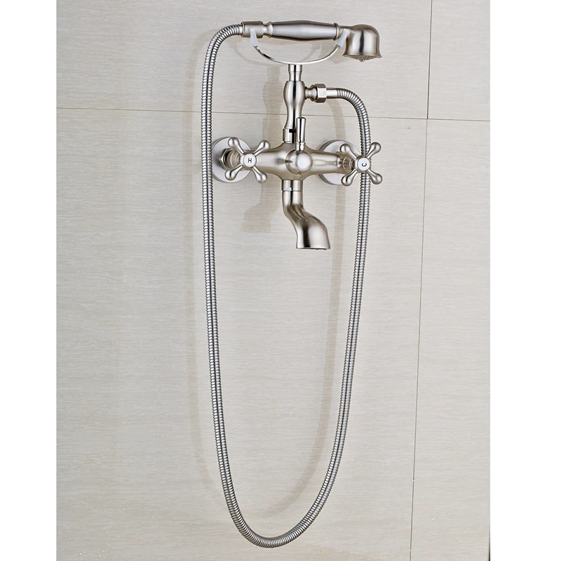 

Dual Handles Wall Mounted Valve Brushed Nickle Bath Shower Faucet Mixer Spraryer