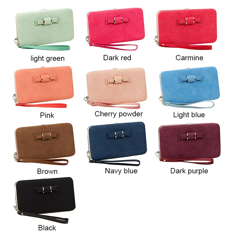 Women Medium Length Wallets PU Leather Bowknot Purse Wallet Hard Phone