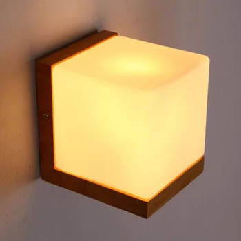 

Modern Brief Oak Wood Wall Lamp Fashion Design Frosted Glass Wall Light Square Sconces Minilism Solid Wood Fixtures Lighting E27