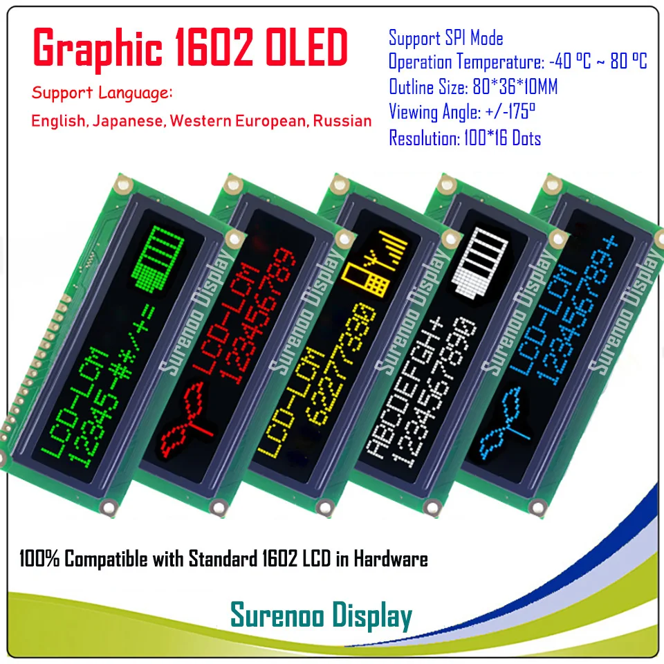 Реального OLED Дисплей, WS0010 100*16 точек Совместимость с 1602 162 символов ЖК-дисплей модуль LCM Экран, поддержка SPI