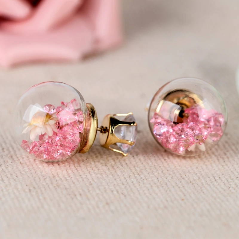 Hot Fashion Women Lady Elegant Flower Spherical Rhinestone Ear Stud Earrings