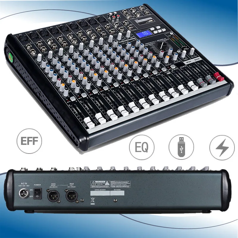 12 Channel USB Mixer Professional Audio Mixer DJ Mixer Console Output Sound Mixer for Stage Karaoke