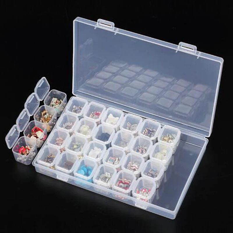 

28 Slots Diamond Embroidery Box Diamond Painting Accessory Case Clear plastic Beads Display Storage Boxes Cross Stitch Tools
