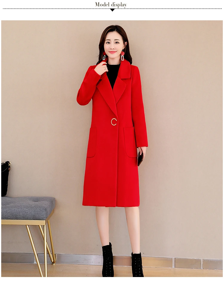 YuooMuoo элегантное шерстяное пальто на одной пуговице осень зима женское длинное красное пальто хорошее качество верхняя одежда шерстяная куртка Женское пальто