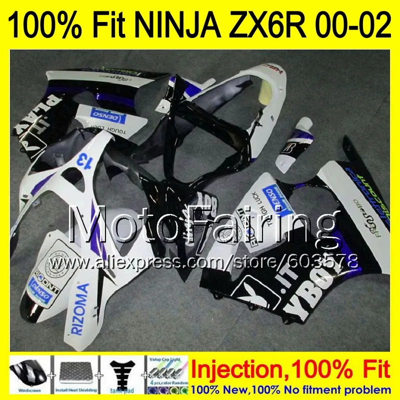 

8Gifts Injection mold Body For KAWASAKI NINJA ZX-6R 00-02 INJ303 ZX 6R ZX6R 00 01 02 ZX636 2000 2001 2002 Fairing white black