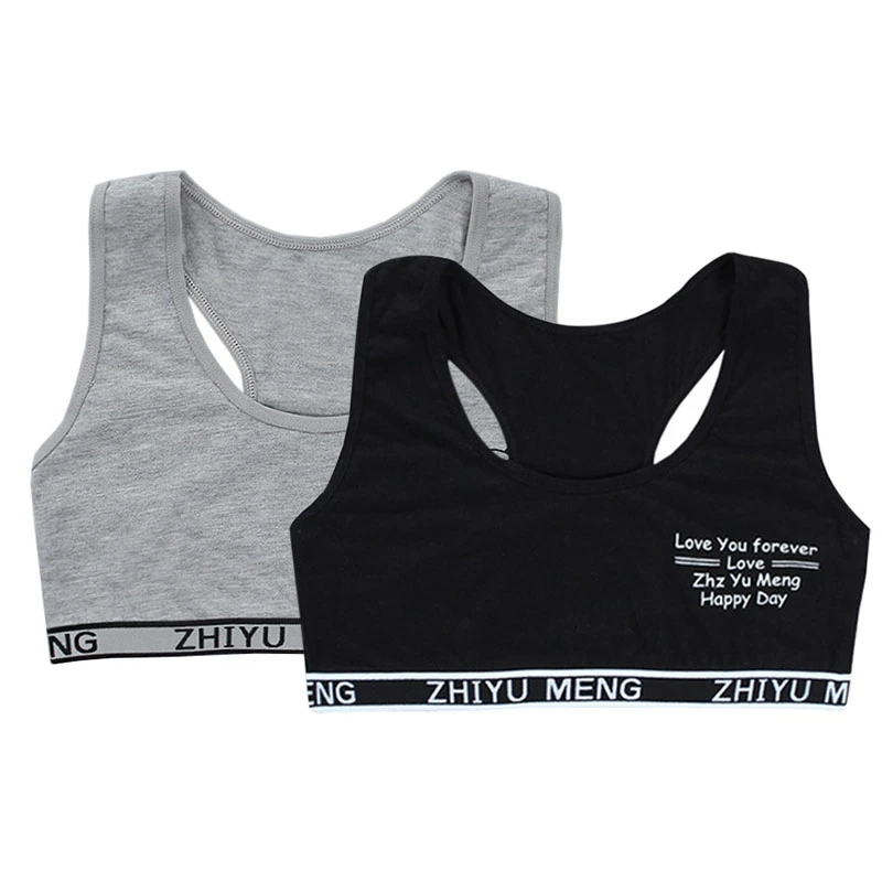 

2019 New Cotton Girls Bras Young Girl Sports Bra Camisole Letter Girls Training Bra Soft Breathable Puberty Teen Lingerie