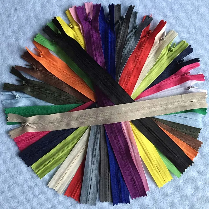 

8pcs 3# whole length 28cm 35cm 40cm 50cm 55cm 60cm Long Invisible Zippers Orange Black DIY Nylon Coil Zipper For Sewing Clothes