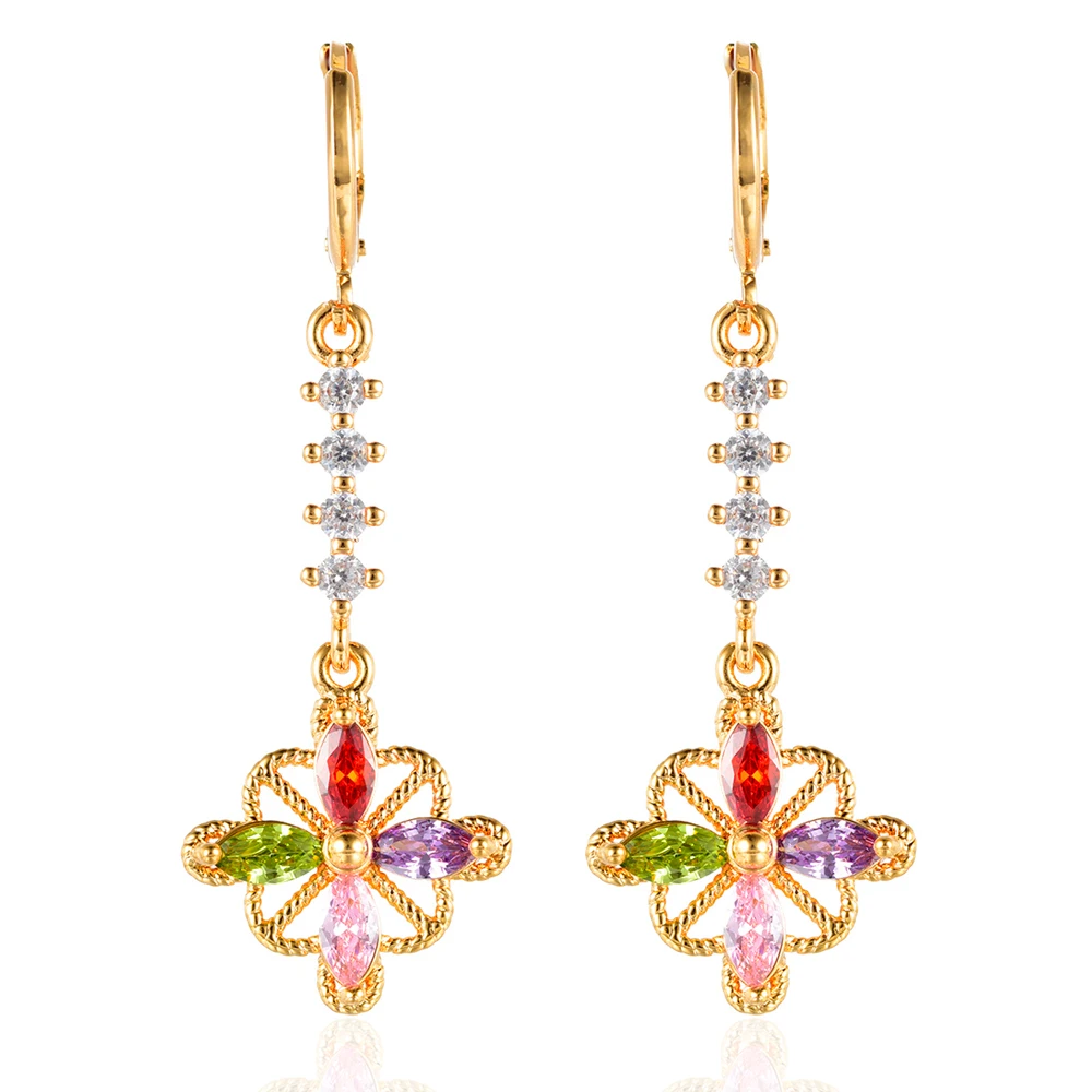 Buy Women Colorful CZ Drop Earrings Gold Color Long