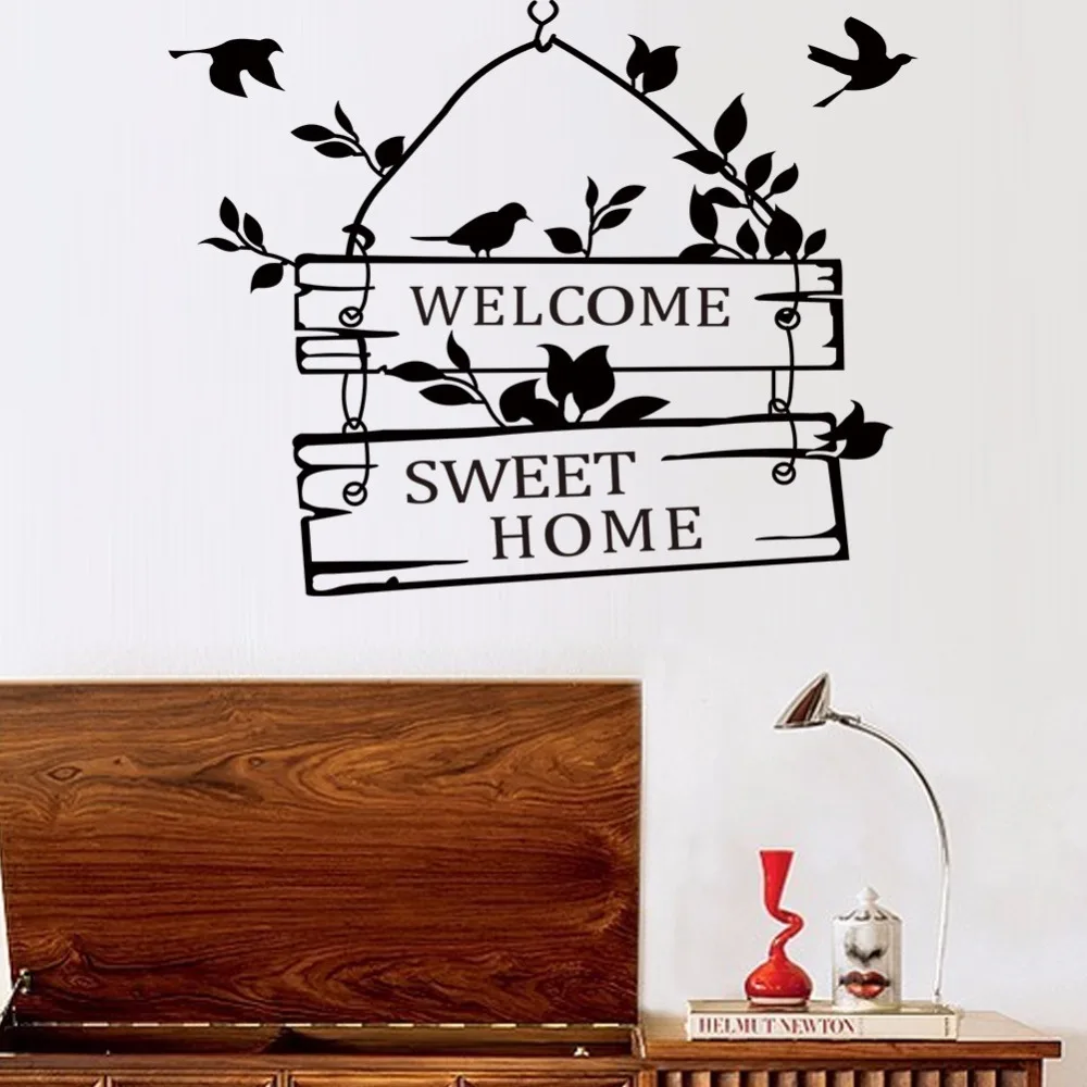 Art design home decoration cheap vinyl birds sweet home wall sticker removable Doorplate PVC welcome decals for door wall decor Art design home decoration cheap vinyl birds sweet home wall sticker removable Doorplate PVC welcome decals for door wall decor